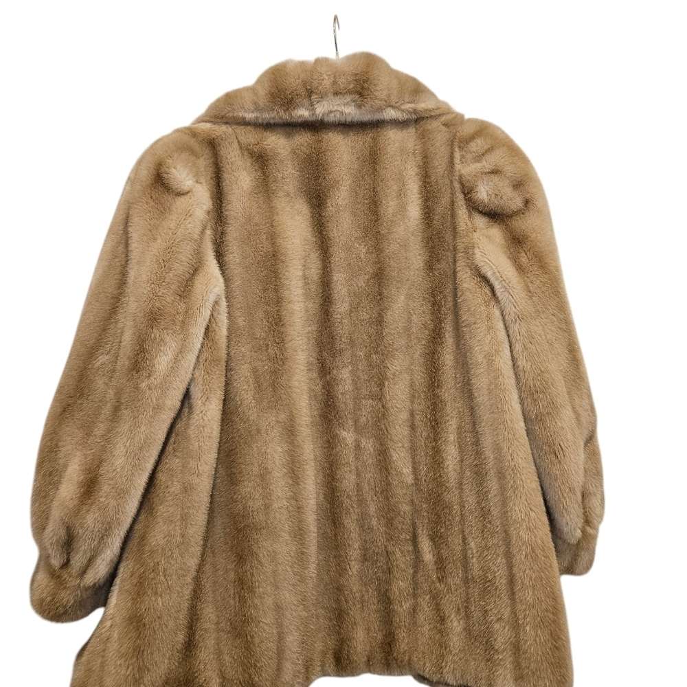 Vintage 60s Grandella tan heavy classic faux fur coat pockets satin lined sz 10 - Picture 2 of 16